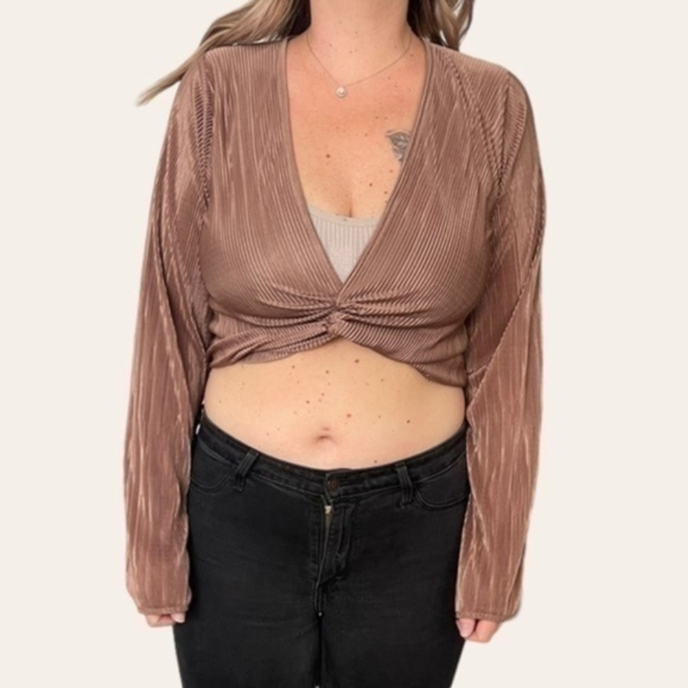 NWT ASOS Pleated Copper Long Sleeve Crop Top
